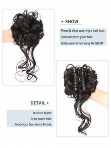 凌乱发髻发饰，蓬松发髻造型器，弹性发带，卷发发髻配饰，适合圣诞节、新年、音乐节等场合（酒红色） - 彩色 - 查看 4