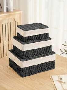 3pcs/2pcs/1pc Woven Baskets With Handles, Can Store Cosmetics, Keys, Snacks, For Living Room, Entryway, Home Decor, Woven Box, Wedding Gift Decor Basket, Autumn Decor Storage, Back To School Supplies, Bedroom Organizer Basket, Holiday Gift Storage Basket, Ideal Gift Basket (Black)