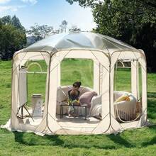 Tenda a scomparsa trasparente, tenda da campeggio impermeabile a cupola, gazebo a scomparsa, tenda a cupola a forma di bolla per esterni, per 4-6 persone, per ristoranti e campeggio. - Beige - Visualizzare 11
