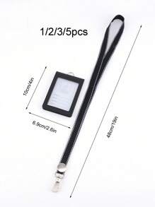 1/2/3/5pcs Card Holder + 1/2/3pcs Lanyard, Minimalist Business Work ID Card Holder, PU Card Holder, Student ID Card Holder, Satin Lanyard, Double Layer Card Holder - Black - View 5