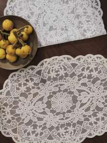 1/4/6 pièces Napperons en dentelle brodée française, style minimaliste vintage pour la cuisine, la table à manger, les tasses, les bols, les assiettes. Convient pour les mariages, les hôtels, les fêtes et les dîners à la maison - Multicolore - Voir 3