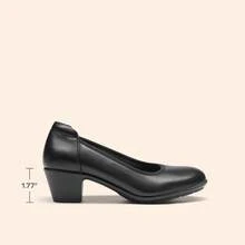 Zapatos de tacón bajo y grueso cómodos y de bloque para trabajo, con puntera cerrada y redonda, zapatos de vestir para oficina y negocios para mujer - Negro - Ver 5