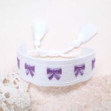 1 pieza Brazalete trenzado de estilo bohemio con lazo bordado a mano, accesorio de moda adecuado para familia, amigos, estudiantes, vacaciones, fiestas, viajes, uso diario - Blanco P - Ver 2
