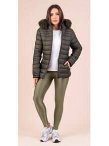 WOMEN'S WATERPROOF LINED NYLON JACKET WITH REMOVABLE HOOD. - 橄欖綠 - 查看 2