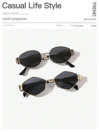 2 PCS Men's Metal Frame Oval Fashion Summer Eyeglasses Eyewear For Y2k Accessories,Beach Essentials And Graduation Gift