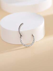 1pc 16G 1.2MM Thick Zirconia Inlaid Nose Ring Earring Nose Septum Ring Nose Septum Ring, Fashion Piercing Jewelry - Silver - View 15