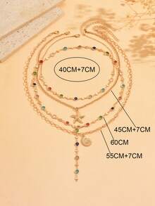 Bộ 4 chiếc/Bộ dây chuyền chữ Y đính đá pha lê nhiều màu thời trang thanh lịch với mặt dây chuyền hình sao biển và vỏ sò, thích hợp đeo hàng ngày, du lịch, tiệc tùng, lễ hội âm nhạc - Nhiều màu - Xem 4