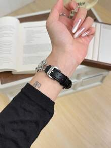 1 件链接优雅纤薄皮革环兼容 女式表带友谊黑银色薄款 38 毫米 40 毫米 41 毫米 42 毫米 44 毫米 45 毫米 46 毫米 49 毫米，不锈钢表带兼容 表带系列 Ultra 10/9/8/7/6/5/4/3/2/1 SE - 黑色 - 查看 5