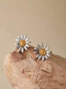 2pcs Fashionable Sunflower Shaped Earrings, Versatile For Beach & Holiday Wear