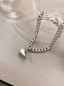 MONALLY 2pcs Fashionable Magnetic Silver Heart Couple Bracelets, Stainless Steel Friendship Bracelets, Gift For Lovers, Anniversary, Any Occasion - Chain Bracelet - View 6