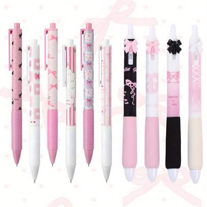 10/6/4 قلم جل وردي بشكل فيونكة، أقلام كرة قابلة للسحب، رأس 0.5 مم، حبر أسود سريع الجفاف، كتابة سلسة للتدوين والملاحظات وأدوات الكتابة لحفلات الأعياد، لوازم المكتب، للمدرسة