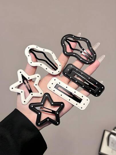 12pcs/Set Black & White Minimalist Fashion Hair Clips Combo, Star, Square, Wave Styles - Suitable For Girls & Women, Creates A Cool & Vibe. Suitable For Casual, Work, Outdoor To Create Fashionable Looks. Lightweight , Essential For Trendsetting Hairstyles, Claw Clips, Hair Claws, Hair Slide, Hair Barrettes