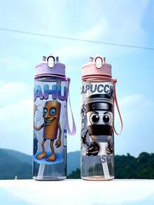 Children's Water Bottle, Dinosaur, Shark, 1 Cute Sports Water Bottle With Cartoon Animal Patterns - 800ml, Straw Cup, With A Handle, Leak-Proof, Shock-Resistant, Portable - Suitable For Travel, Outdoor Activities, And For Use By Students In Kindergartens And Schools - Multicolor - View 3