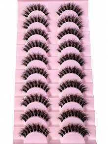 LYBCG 10Pairs Manga Natural Wispy False Eyelashes - Clear Band Faux Mink Lashes Cat-Eye Shape, Natural Look For Cosplay Manga Everyday Glam - Reusable, Comfortable, Beginner Friendly - 黑色 - 查看 5