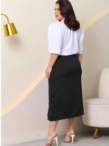 SKIRT OFFICE TAILORING SIDE SLIT EXECUTIVE MODEST FASHION - 黑色 - 查看 2