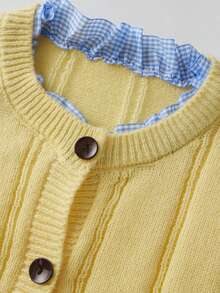 Women's Yellow Plaid Cardigan Color Contrast Sweater With Patchwork Design Cozy Fall Layering Piece - Yellow - View 8