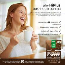 HiPlus Organic Mushroom Coffee Powder, Instant 10-In-1 With Lion's Mane, Birch And Reishi Mushrooms To Support Immune Health And Focus, 80 Servings - 1 túi 200g - Xem 3