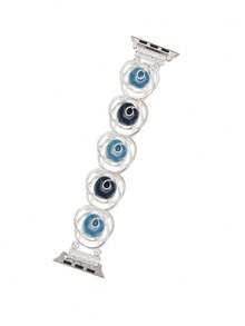 1 pieza Nuevo brazalete de reloj inteligente de mujer con pintura de aceite creativa, banda elástica de metal plateado compatible con correa de Ultra 2 de 49 mm, 45 mm, 44 mm, 38 mm, 40 mm, 41 mm, 42 mm, 46 mm, moda de lujo con geometría asimétrica para señoras y niñas, pulsera compatible con Apple Watch Series Ultra/SE/10/9/8/7/6/5/4/3/2/1, accesorio de correa de reloj de moda, regalo ideal para amigos, familiares, adecuado para exteriores, viajes, fiestas - Azul - Ver 5