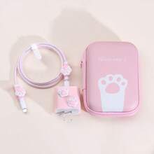 Cute Cat Paw Design Cable Organizer Pouch, Portable Carrying Case For 20W Fast Charging Cable, Earphones, Compatible With Apple Phone - Pink - View 9