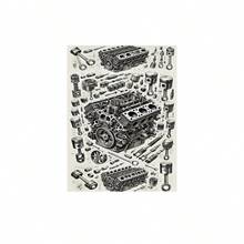 1pc Vintage V8 Engine Explosion Canvas Wall Art, Automotive Theme Wall Decor, Aesthetic Room Decoration, Living Room Art, Mechanical Illustration, Wall Art, Painting, Poster, Suitable For Home, Garage, Office, Studio - Monochrome Detailed Parts Diagram, Frame Optional - Multicolor - View 14