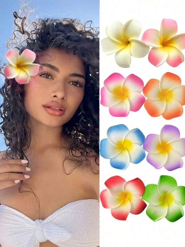 1/8 Hawaiian Flower Hair Clips For Women, Plumeria Hibiscus Hair Clip For Vacation Beach Party,Summers Tropical Flower Hair Accessories For Girls Holiday Gifts, Claw Clips, Hair Claws, Hair Slide, Hair Barrettes