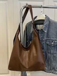 时尚大容量女士单肩包，设计手提包 - 棕色 - 查看 3
