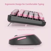 Conjunto de teclado y ratón inalámbricos, bonito conjunto de teclado y ratón, teclado de máquina de escribir de tamaño completo con teclado numérico, teclado colorido con teclas redondas para PC portátil con Windows - Rosa Fucsia - Ver 4