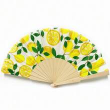 1pc Lemon Print Folding Fan, Spanish Wooden Fan, Portable Folding Fabric Lemon Bamboo Fan, Theme Party Decor Hand Fan, For Vacation/Theme Party, Bridal Shower, Wedding, Bridesmaid Gift, Halloween Costume Woman Accessories - Multicolor - View 13
