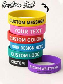 1 件个性化印刷硅胶腕带 - 定制文字手环，适用于婚礼、派对、活动、体育和公益事业，定制硅胶腕带，适用于公益事业、活动、募捐、宣传、支持成人骄傲橡胶腕带，个性化彩虹腕带 - 彩色 - 查看 3