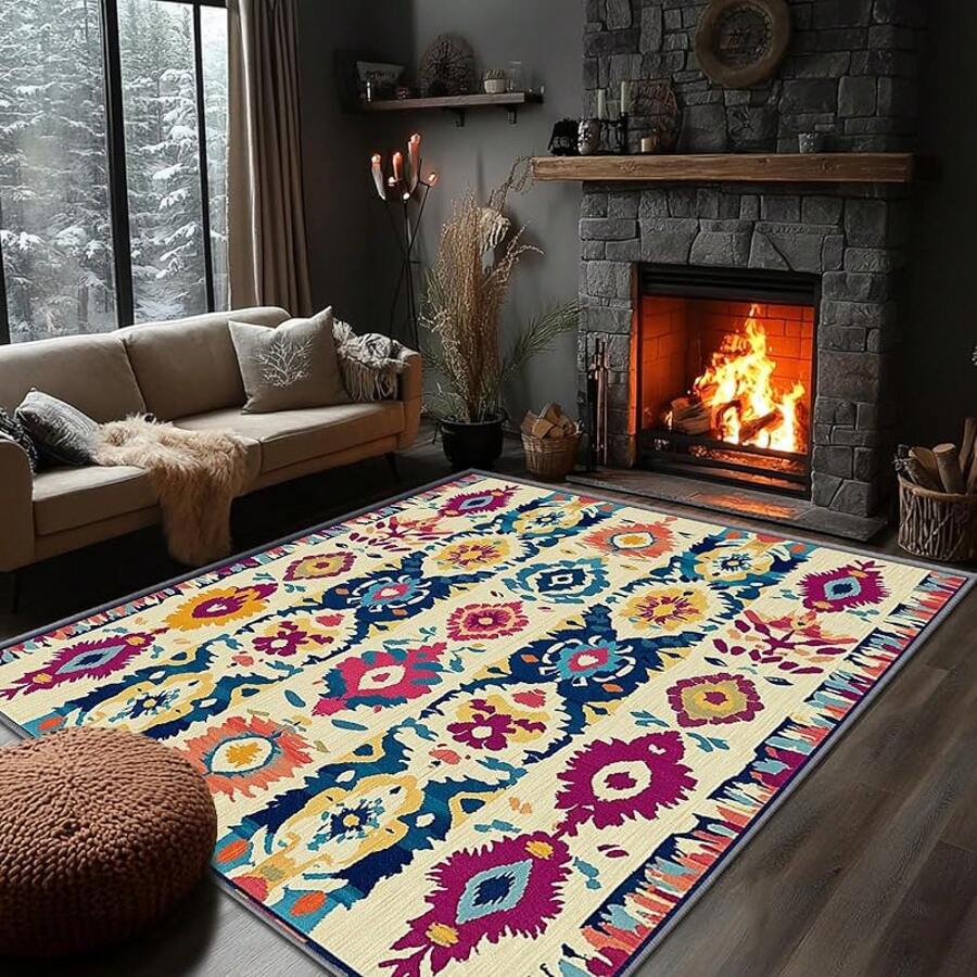 3x5 Rugs, 2x3 Rug, Southwestern Rustic Area Rug, Colorful Geometric Door, Washable & Non - Slip Small Carpet, Home Decor - Tím Xanh lá Cam Be - Xem 1