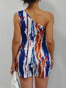 Women's Fashion Tie-Dye Print Strapless Jumpsuit, New For Spring/Summer - White - View 2