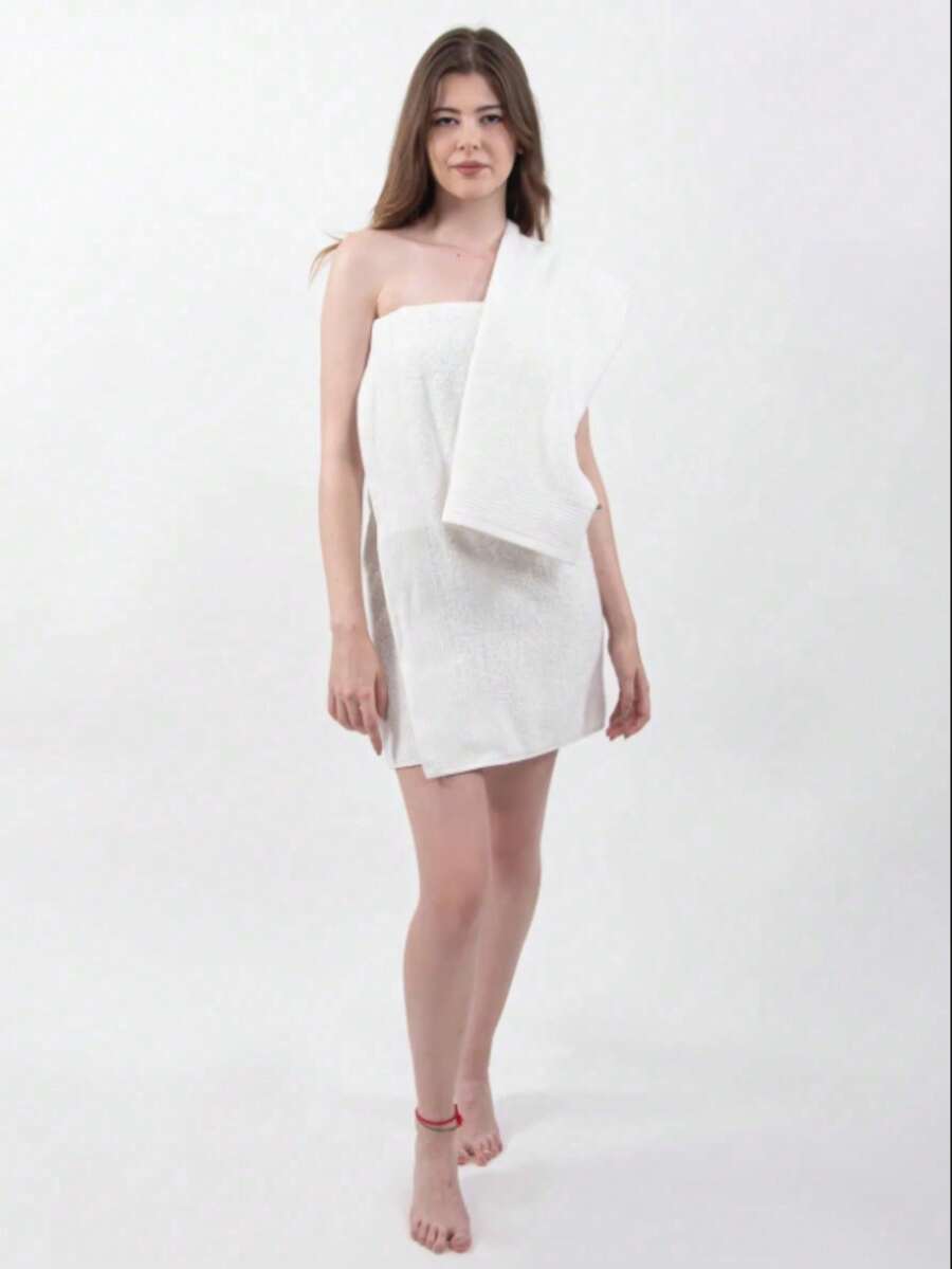 2-Piece Cotton Bath Towel Set – 70x140 Cm & 50x90 Cm, Made In Türkiye - White - View 1