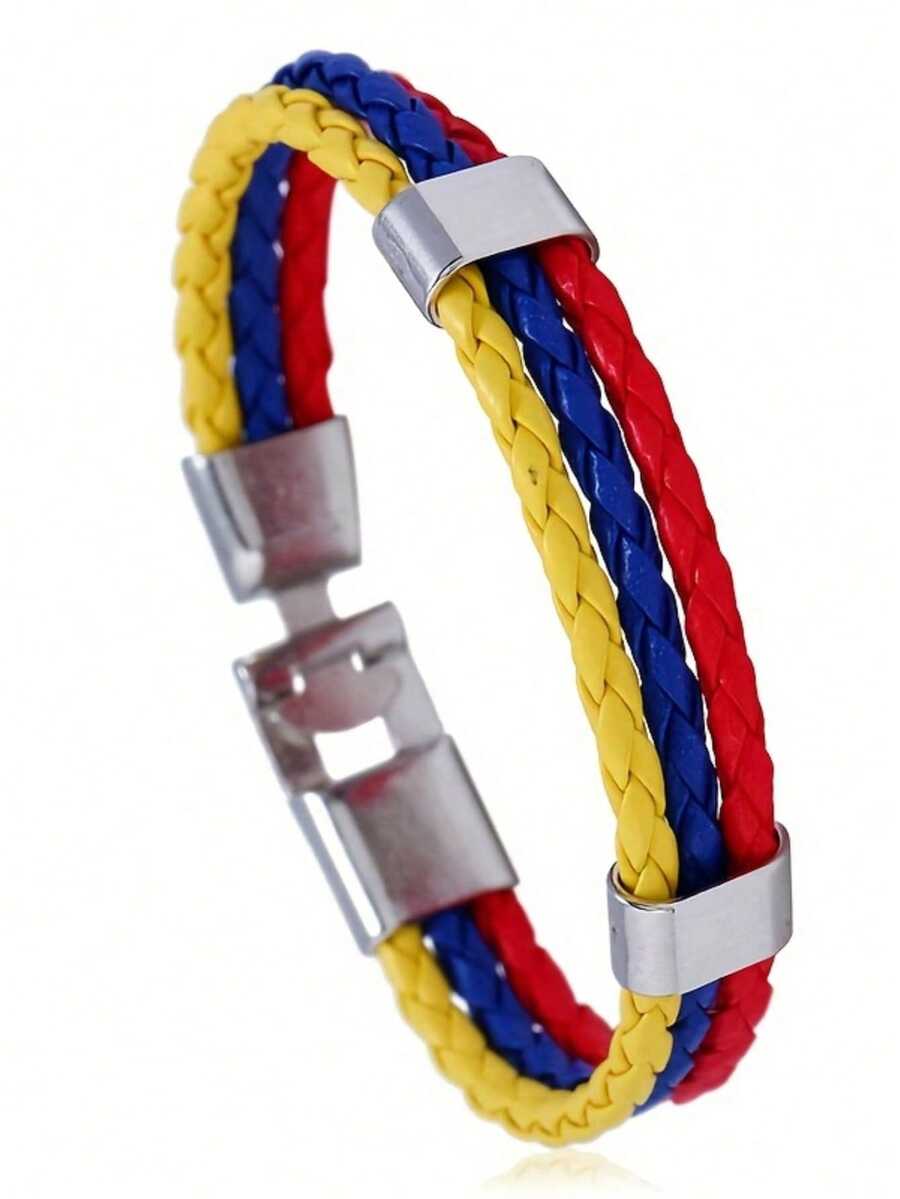 Colombian Red, Blue And Yellow Three-Layer Braided Bracelet, Same Style For Men And Women, Simple And Elegant - 彩色 - 查看 1