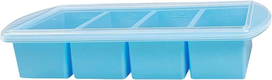 Silicone Soup Freezer Molds With Lids - Large Cubes Tray,Leakproof Ice Cube Trays, Reusable Kitchenware For Meal Prep,Soup,Ice,Cocktails & Whiskey (Blue, 4 Squares 1cups/250ml),9832843 - 藍白色 - 查看 1