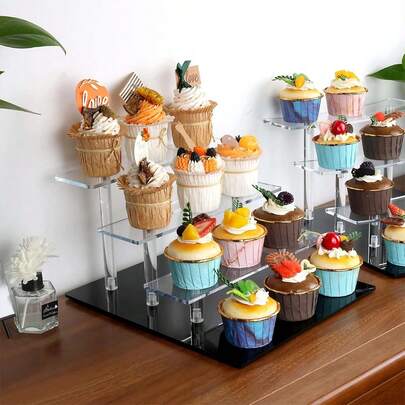 1pc Acrylic Display Stand - Cupcake Display Rack, 4-Tier Transparent Shelf, For Figurines, Collectibles, Cupcakes, Perfumes, Skincare Products Storage
