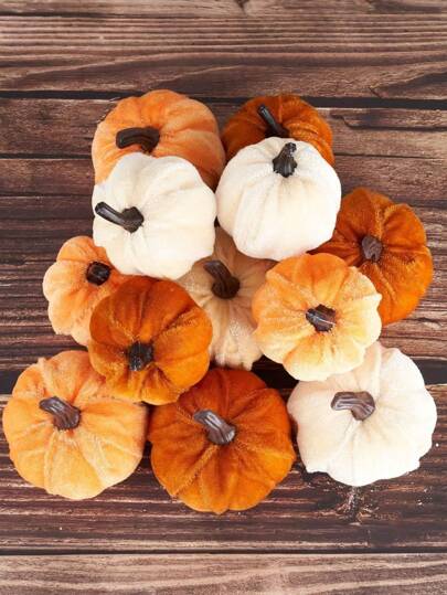 8 peças de abóboras artificiais de veludo para decoração de Halloween - mistura elegante de laranja, marrom e champanhe | Perfeito para o outono, Ação de Graças e temporada de colheita. Decoração de abóbora, decorações de abóbora, melhores presentes para aniversário, formatura, decoração para festa de Halloween, decorações de Natal, cores aleatórias.