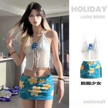 Swim Gear Sets - Swimsuit Set + Blue Flowers - View 3