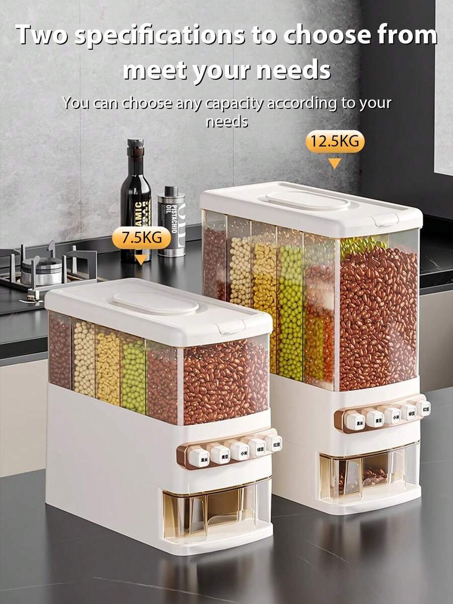 5 In 1 Grain Dispensers, 16-28 Lbs Whole Grains Storage Jar , Upgraded Built-In Fresh Box, Cereal Dispenser Storage With Lids For Home Kitchen Pantry Rice Soybean Corn - 白色 - 查看 1