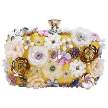 Gets Women's Floral Evening Clutch Bag - Colorful Floral Clutch Bag With Metallic Rhinestones, Use Dinner Party Party Wedding Season Halloween Gift Etc. - 黃色 - 查看 2