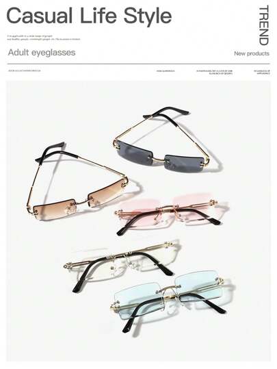 5 PCS Men's Fashion Eyewear Metal Rimless Elegant Rectangular Eyewear For Holiday Outings, Outfits And Holiday Gifts