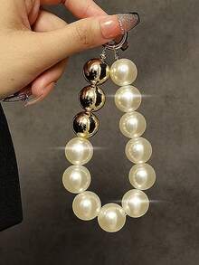 1pc Creative Golden Beaded Wristband Phone Chain Phone Case Key Chain Accessory, Fashionable Handbag Charm - Multicolor - View 2