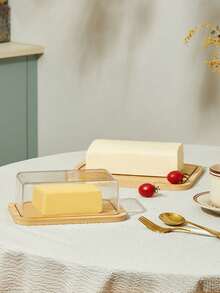 1pc/2pcs Bamboo Butter Dish, Butter Dish With Lid, Butter Box, Cake Box, Small Transparent Box For Storing Butter, Small Cakes, Fruits And Bread In The Kitchen, Exclusive Box For Cheese, Home Decoration, Kitchen Tool, Pre-Meal Preparation, Dining Room Accessory, Refrigerator Organizer. - Transparent - View 8
