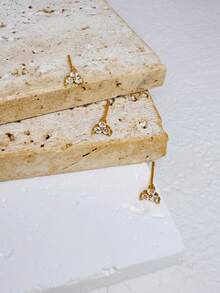 3Pcs Small Zironia Three Petal Flower Stud Butterfly Back Stud Stackable Earring For Women, 14K Gold Plated Tiny Zirconia For Cartilage Helix Lobe Bohemian Elegant Piercing Jewelry For Women Girl Vacation Work - Gold - View 4