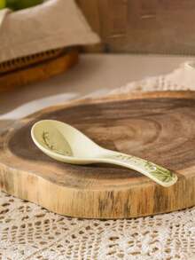 1pc Vintage Floral Ceramic Bowl With Lid, Spoon Included, Rustic Lily Of The Valley Green Casserole Dish, Homemade Dessert & Soup Bowl, Creative Dinnerware, Suitable For Daily Use