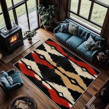 3x5 Rugs, 2x3 Rug, Southwestern Rustic Area Rug, Colorful Geometric Door, Washable & Non - Slip Small Carpet, Home Decor - Đỏ Be Đen - Xem 2