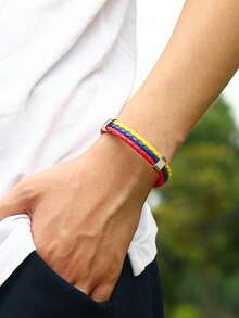 Colombian Red, Blue And Yellow Three-Layer Braided Bracelet, Same Style For Men And Women, Simple And Elegant - 彩色 - 查看 2