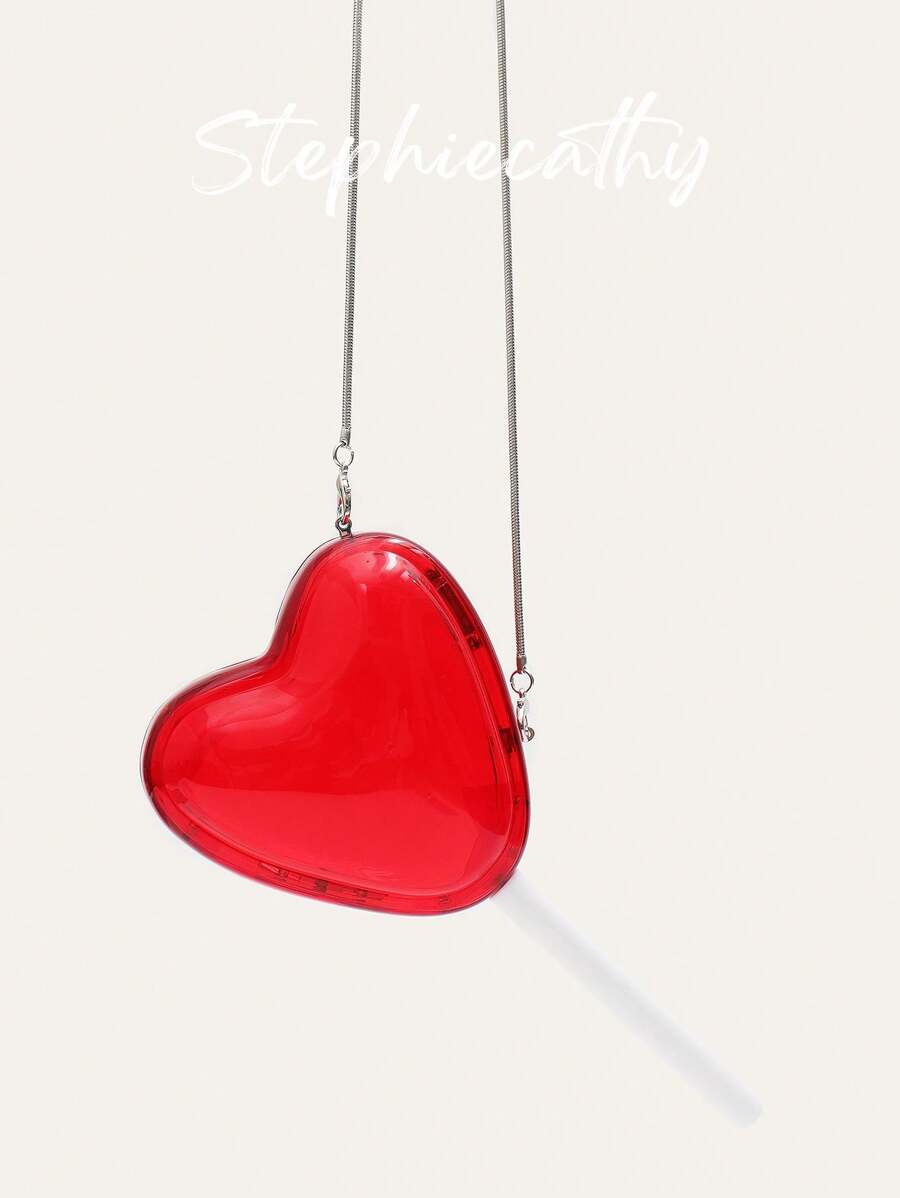 STEPHIECATHY 品牌时尚女士透明红心棒棒糖形状手拿包可爱小晚宴包磁扣长链斜挎包新娘钱包适合派对宴会晚宴约会节日婚礼 - 彩色 - 查看 1
