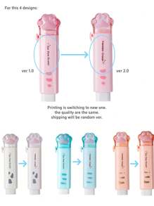 1个推拉式猫爪橡皮擦，卡通猫形铅笔橡皮擦，用于修正和清洁笔迹，学生礼物奖励，学习用品 - 白色 - 查看 7