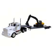 trailer lowboy con excavadora escala 1:43 - Blanco - Ver 1