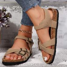 Sandals For Women Fashionable Cross Strap Adjustable Summer Walking Shoes - 淺棕色 - 查看 3